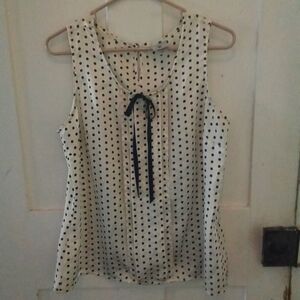 Worthington Women's Black White Polka Dot Sheer Sleeveless Blouse Size Large (E)